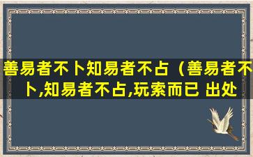 善易者不卜知易者不占（善易者不卜,知易者不占,玩索而已 出处）